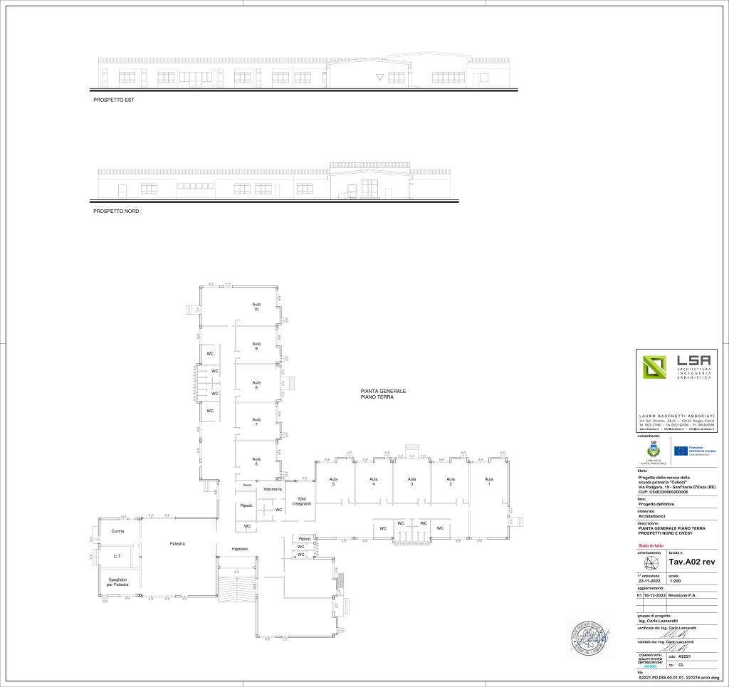 Comune di Sant’Ilario d’Enza (RE) – Ente pubblico – Appalto integrato “Progetto della mensa della scuola                                           primaria Collodi Importo Lavori. 455.000€