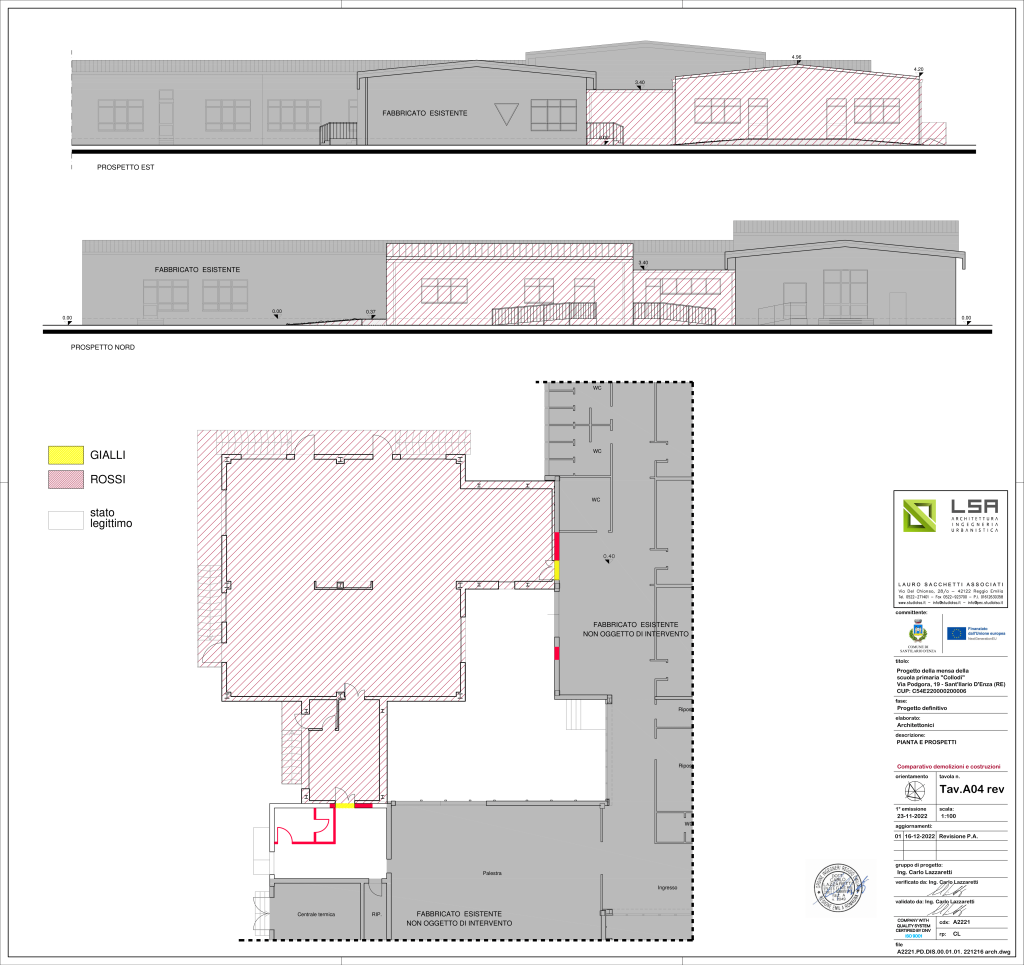 Comune di Sant’Ilario d’Enza (RE) – Ente pubblico – Appalto integrato “Progetto della mensa della scuola                                           primaria Collodi Importo Lavori. 455.000€